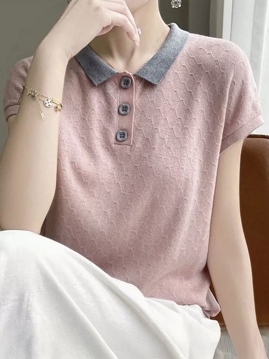 StyleCast Women Self Design Polo Collar T-shirt-picture-41