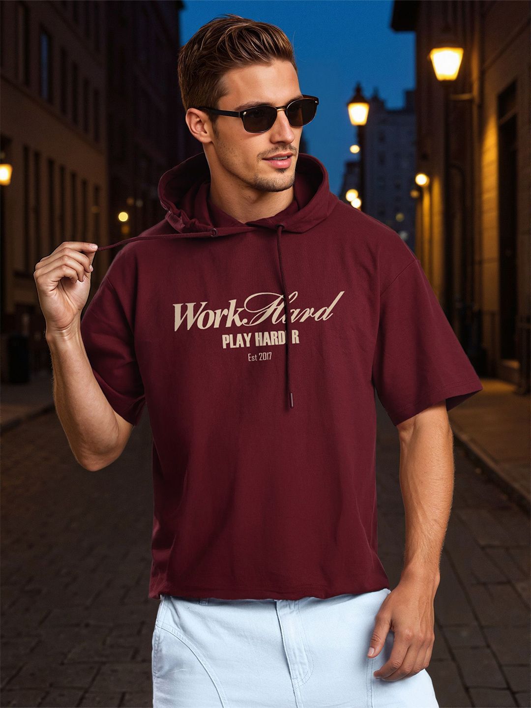 Bene Kleed Men Half Sleeve Relax Fit Hooded Lightweight Sweatshirt-picture-50