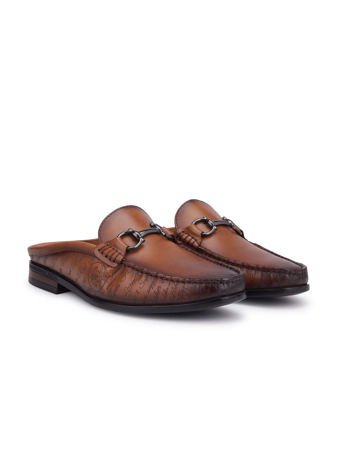 ROSSO BRUNELLO Men Textured Round Toe Leather Formal Loafers-picture-13
