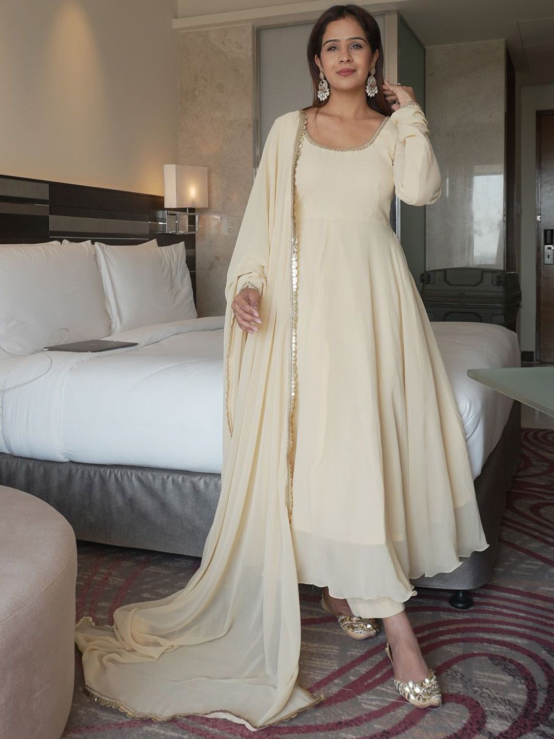 KAUTIK FABRICS Women Solid Anarkali Kurta with Palazzo & Dupatta