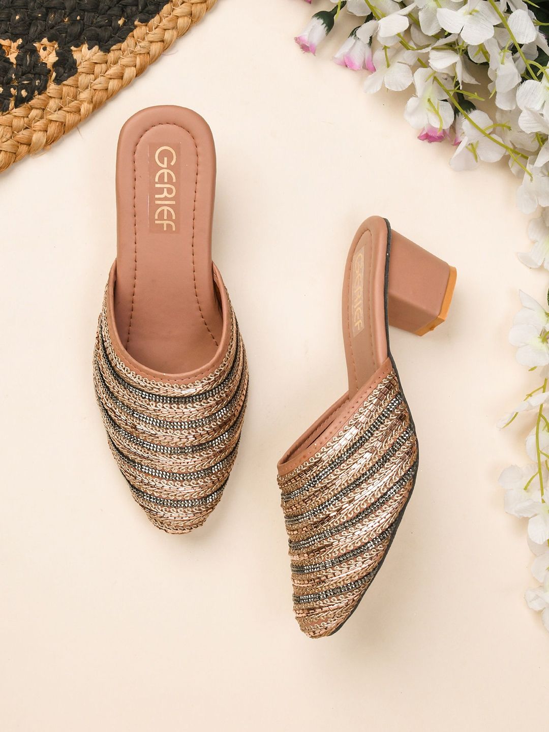 GERIEF Women Woven Design Pointed Toe Block Heels Sandals-picture-20