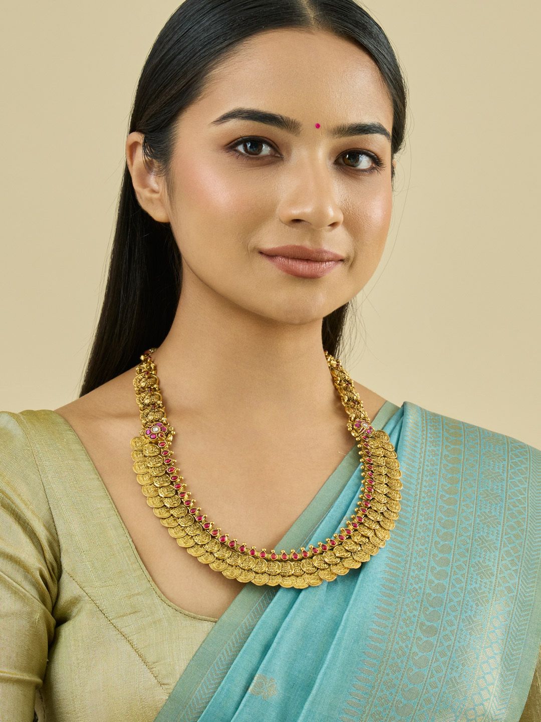 Kushal's Fashion Jewellery 92.5 Pure Silver Gold-Plated Stone Studded Temple Necklace-picture-13