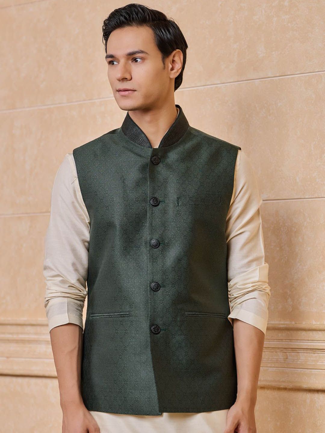 Tasva Woven Designed Brocade Nehru Jacket-picture-55