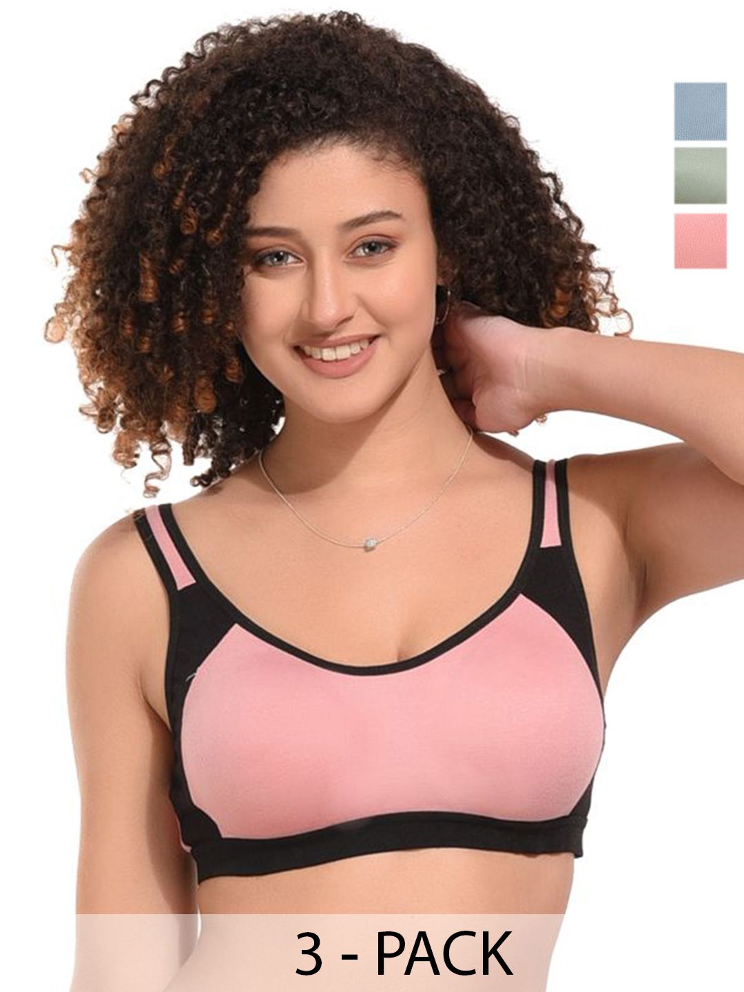 Kinza soft. Pack Of 3 Full Coverage Cotton Workout Bra-picture-49
