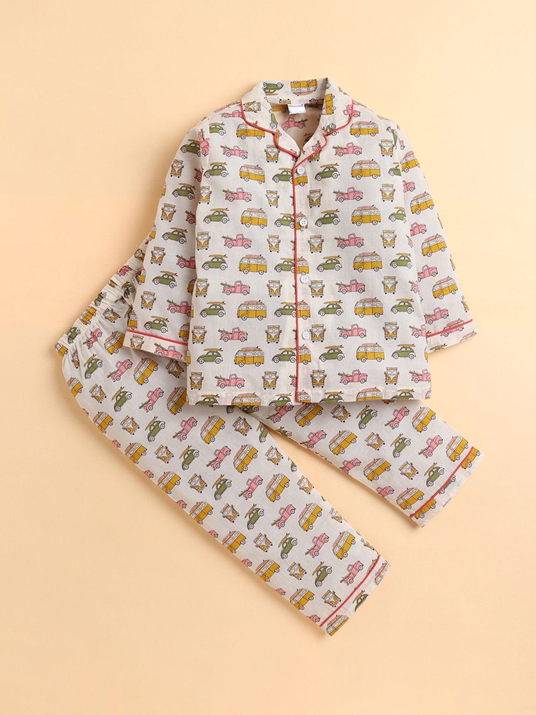 Polka Tots Kids Pure Cotton Shirt Collar Night suit-picture-14