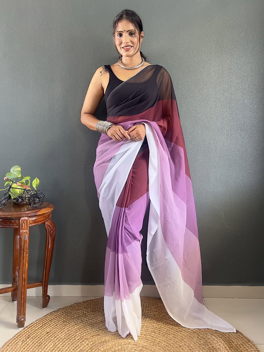 Mitera Colourblocked Ombre Pure Georgette Ready to Wear Saree-picture-23