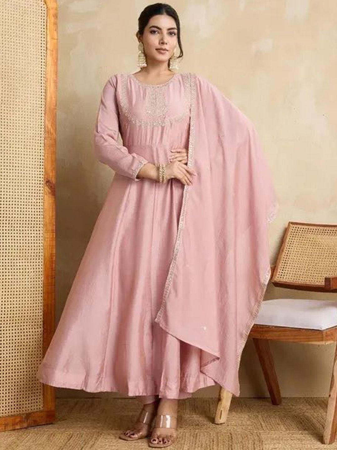 AKSHARAM Women Embroidered Anarkali Kurta with Trousers & Dupatta