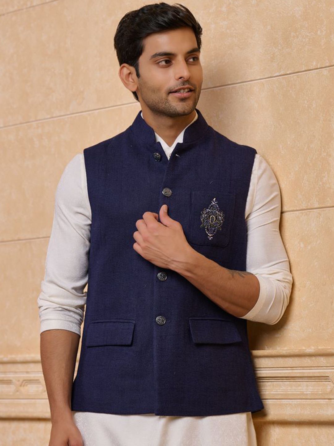 Tasva Embroidered Woven Nehru Jacket-picture-20