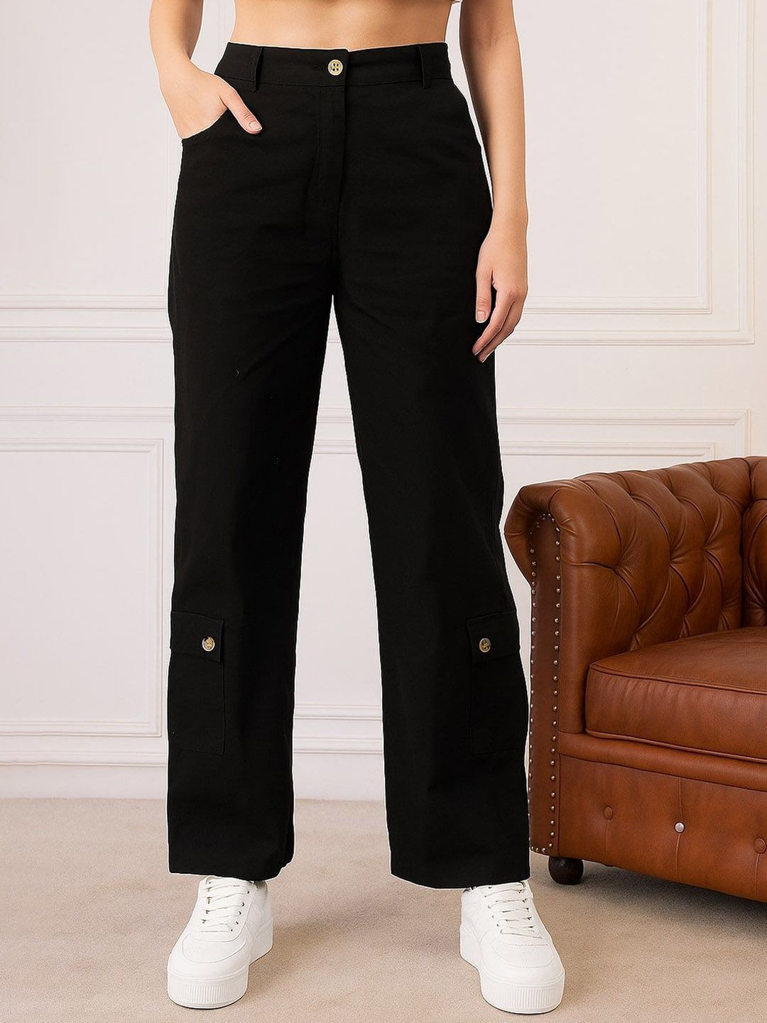 R.Code by The Roadster Life Co. Women Flared High-Rise Cargos Trousers-picture-24
