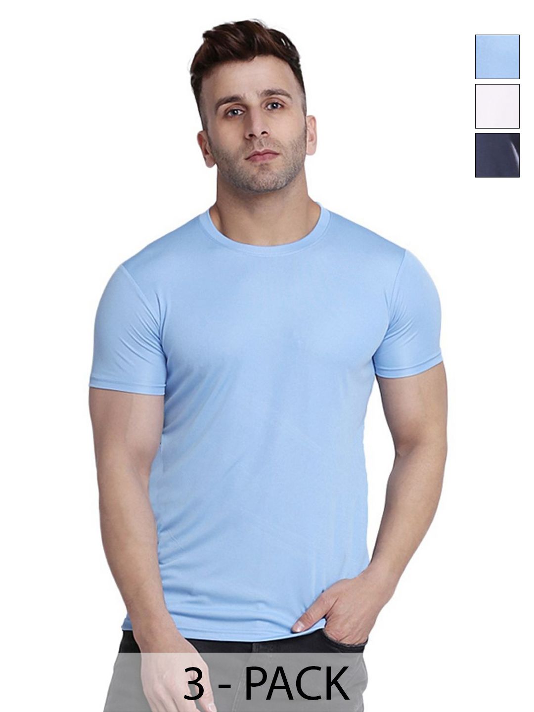 TQH Men Pack of 3 Dry Fit Solid Round Neck Slim Fit T-shirts-picture-0