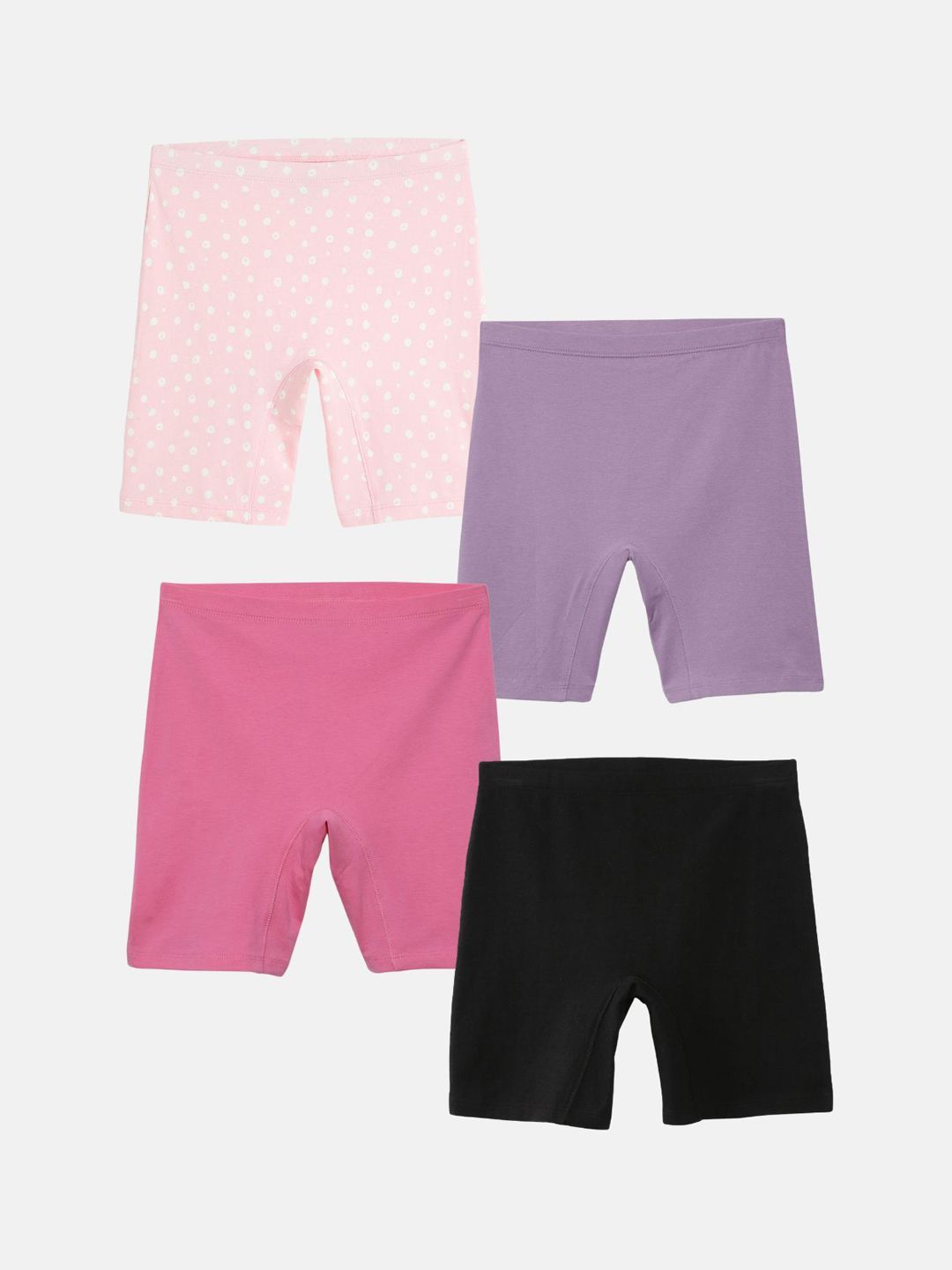 mackly Girls Pack Of 4 Polka Dots Printed Mid-Rise Regular Shorts-picture-13