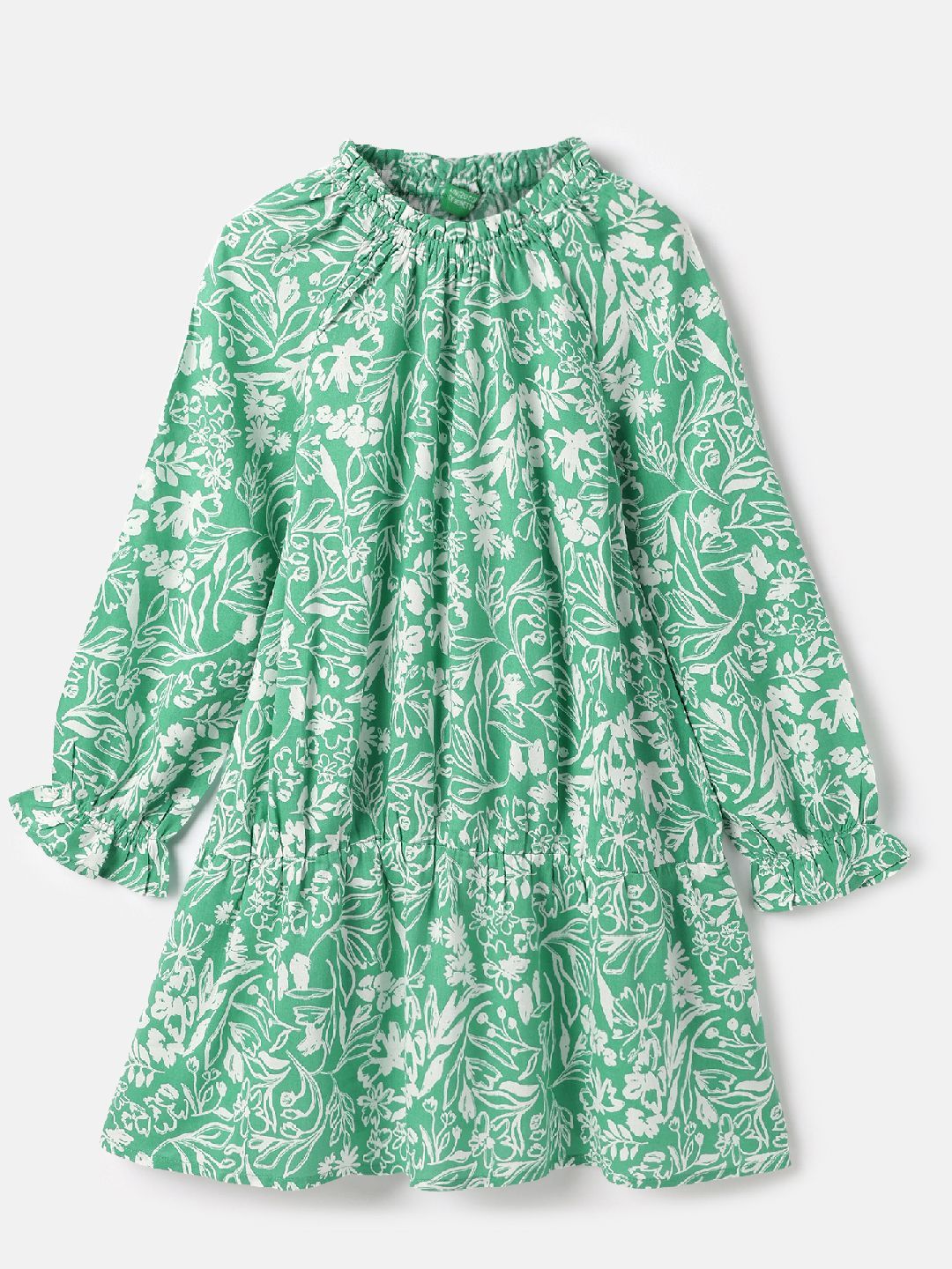 United Colors of Benetton Girls Floral Printed Puff Sleeve A-Line Mini Dress-picture-28