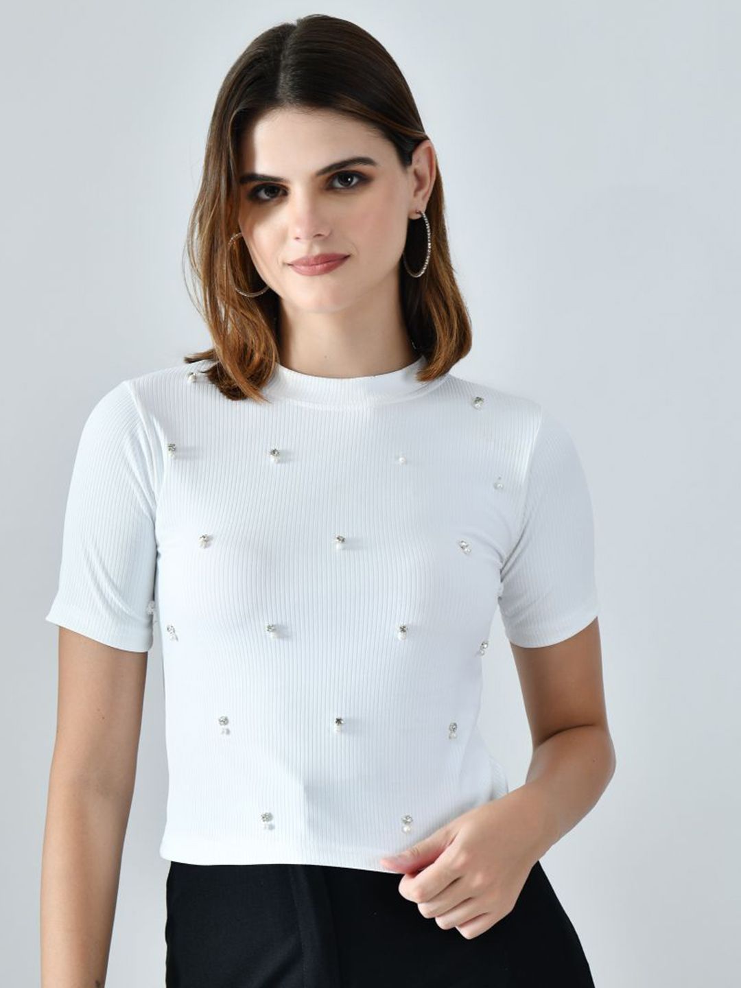 IUGA Women Embellished Ribbed Fitted Crop Top-picture-29