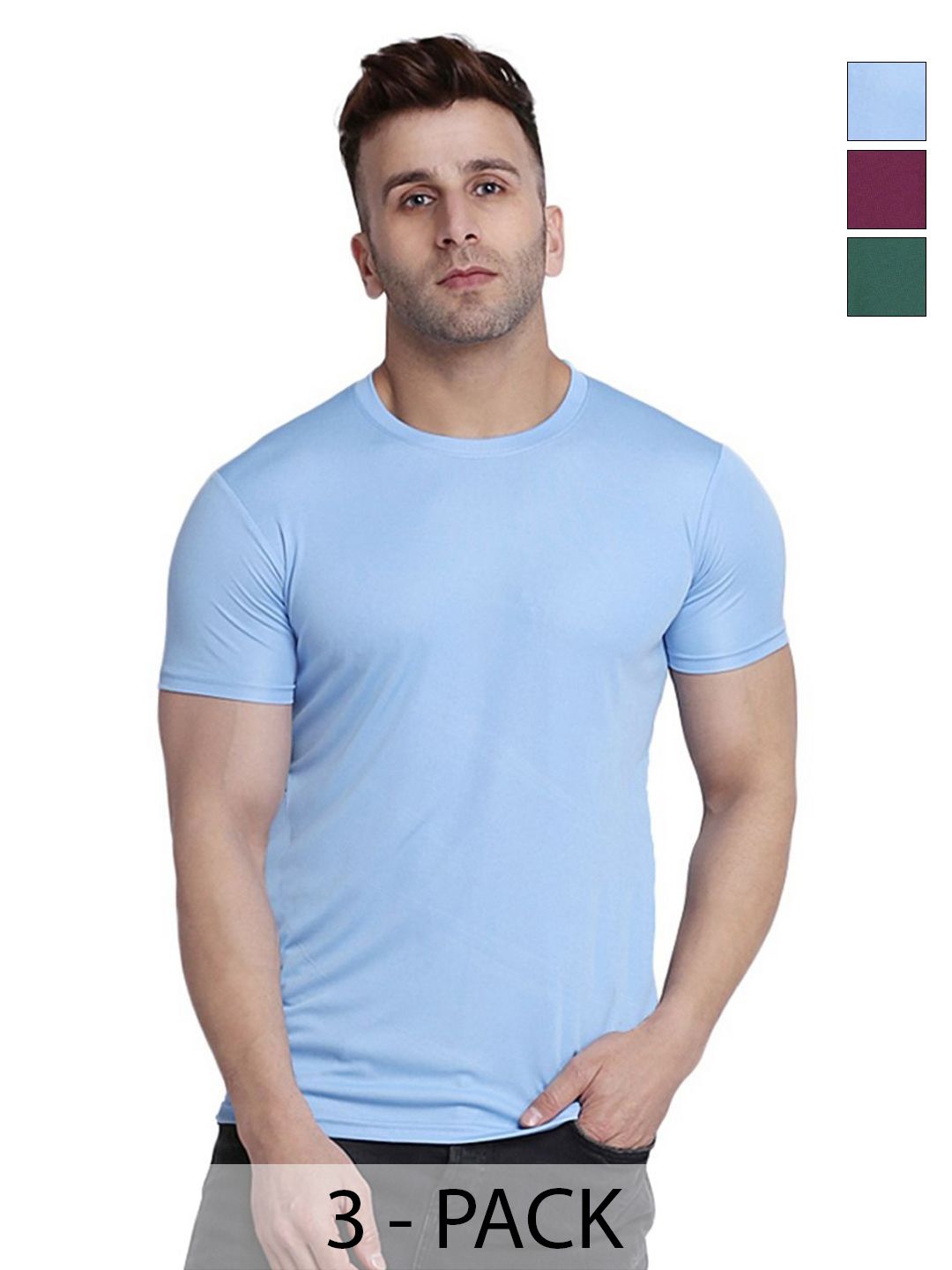 TQH Men Pack of 3 Dry Fit Solid Round Neck Slim Fit T-shirts-picture-2