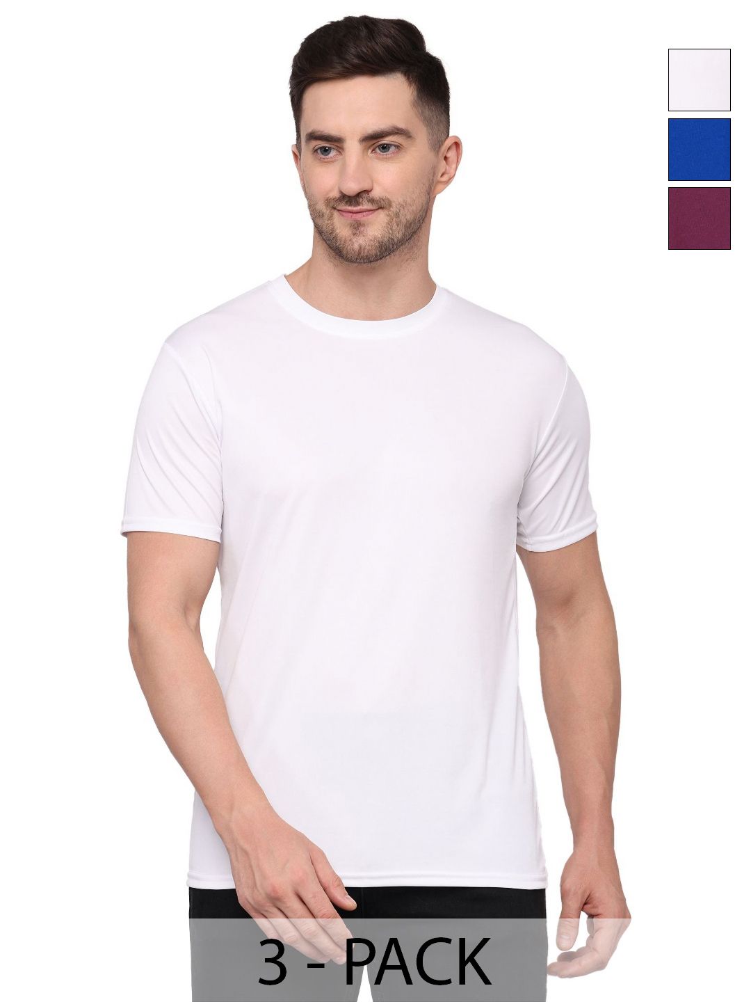 TQH Men Pack of 3 Dry Fit Solid Round Neck Slim Fit T-shirts-picture-4