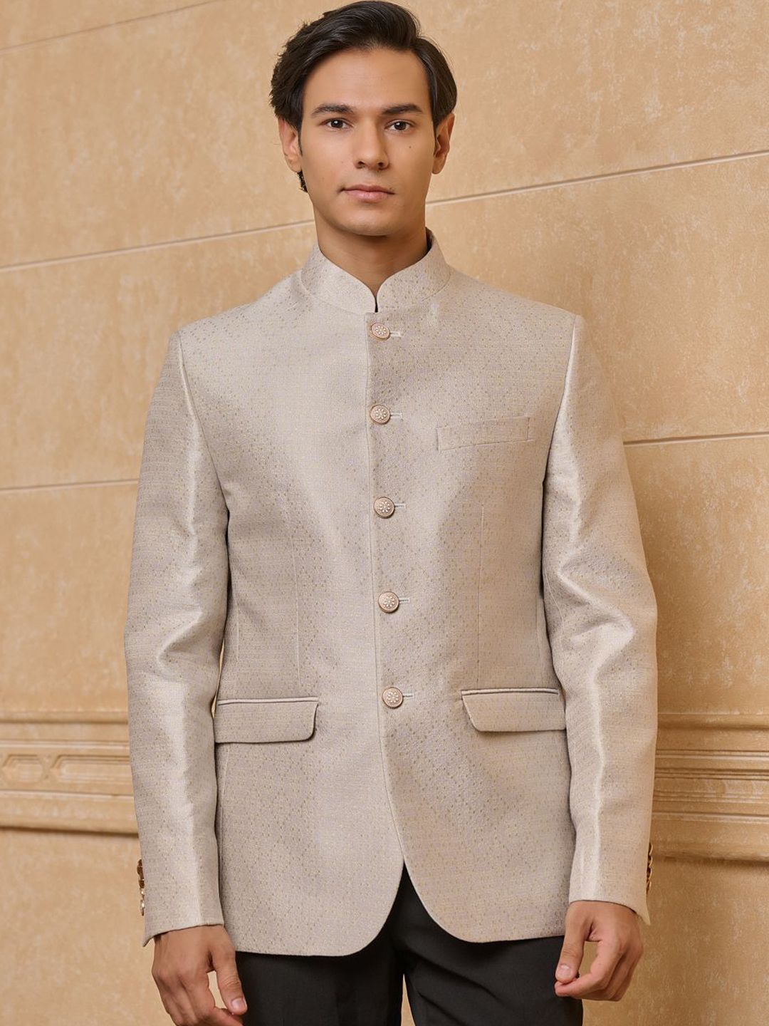 Tasva Printed Brocade Jodhpuri Bandhgala Blazer-picture-11