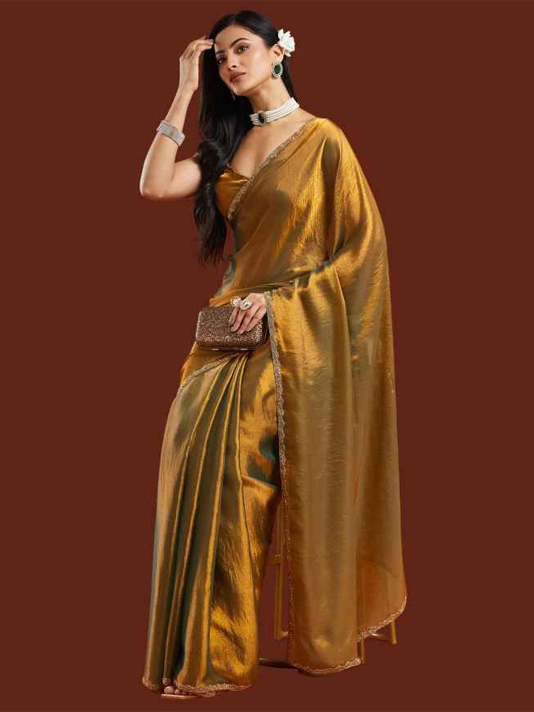 LOROFY Embellished Border Tussar Saree with Blouse Piece-picture-28