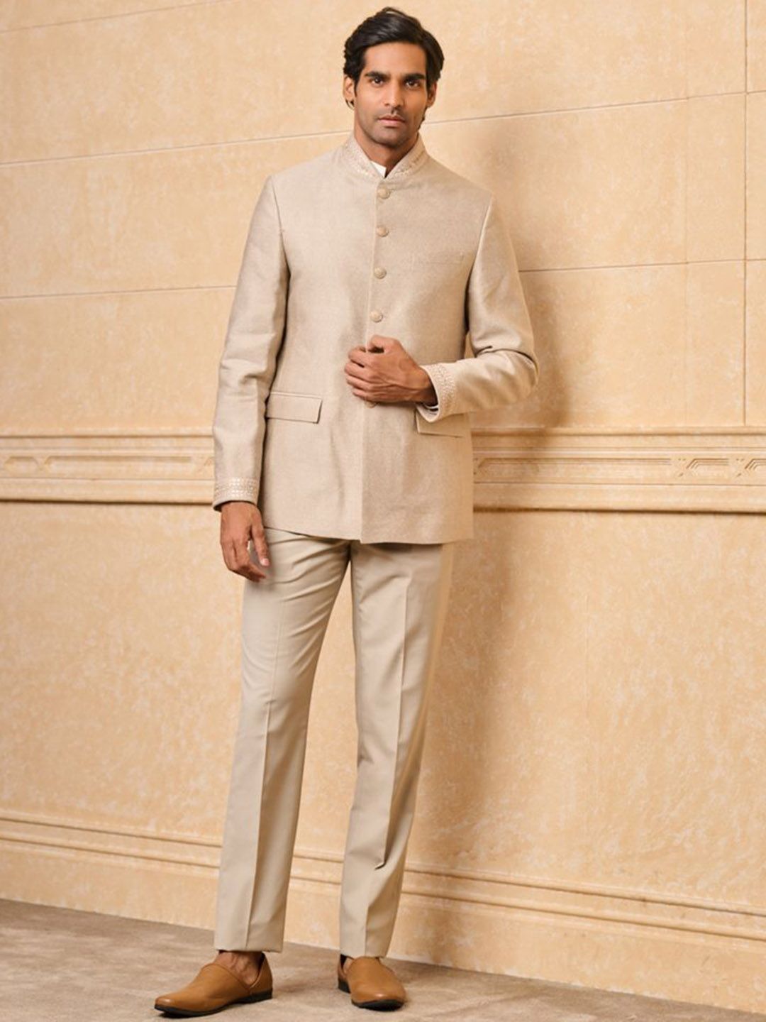 Tasva Self Design Mandarin Collar Jacquard Jodhpuri Blazer-image-37