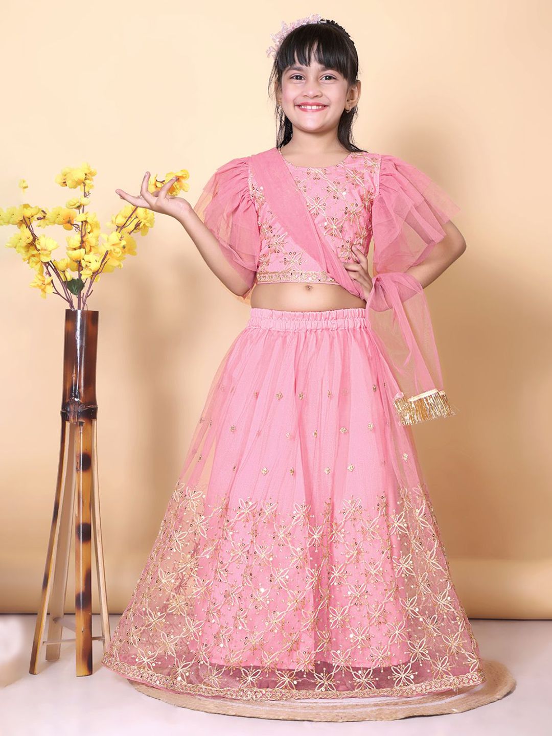 BAESD Girls Embroidered Thread Work Ready To Wear Net Lehenga & Blouse With Dupatta-picture-38