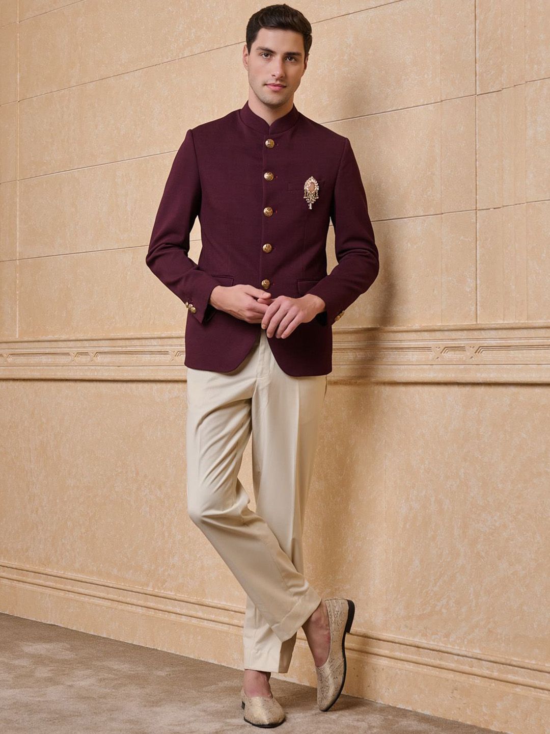 Tasva Self Design Cotton Jodhpuri Blazer