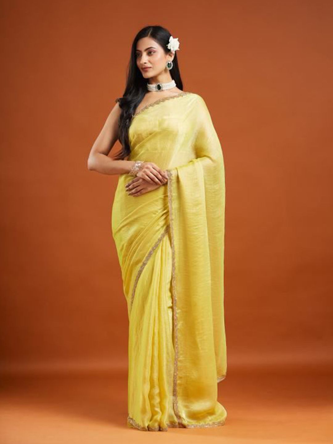 LOROFY Embellished Beads and Stones Border Saree-picture-25