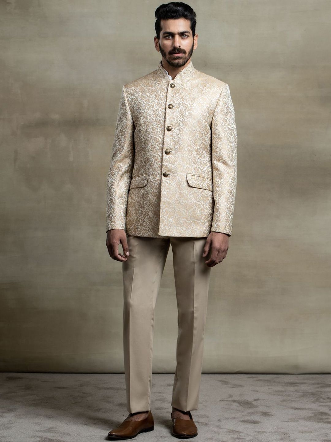 Tasva Self Design Mandarin Collar Jacquard Jodhpuri Blazer-picture-19