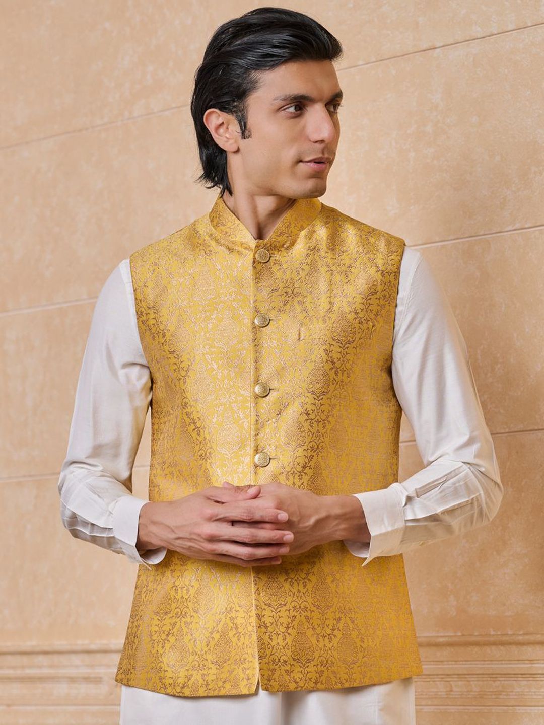 Tasva Printed Brocade Woven Nehru Jacket-picture-55