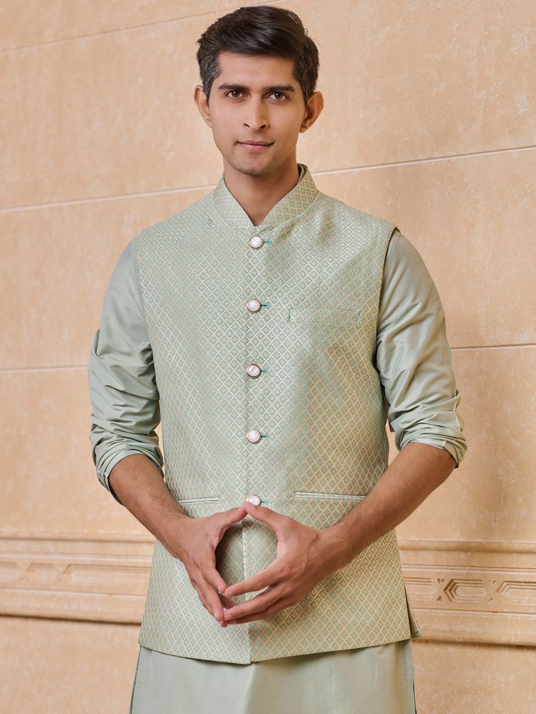 Tasva Woven Design Jacquard Nehru Jacket-picture-56