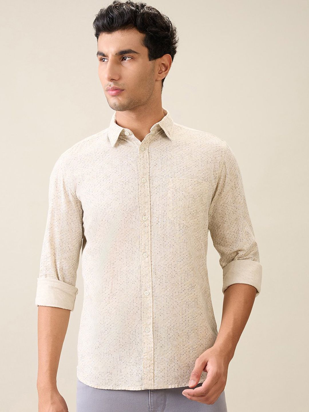 Parx Geometric Printed Cutaway Collar Long Sleeves Slim Fit Pure Cotton Shirt-picture-20