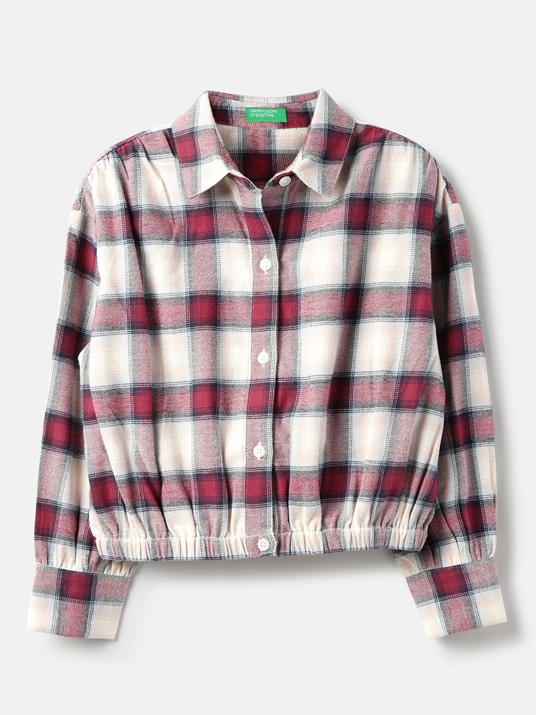 United Colors of Benetton Girls Oversized Fit Tartan Checked Cotton Casual Shirt-picture-47