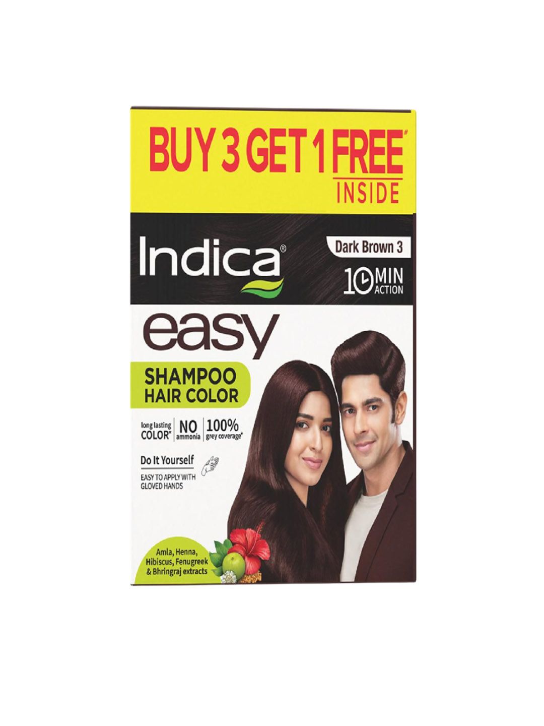 Indica Set Of 3 Easy Shampoo Hair Color - 100 ml Each - Dark Brown 03-picture-12