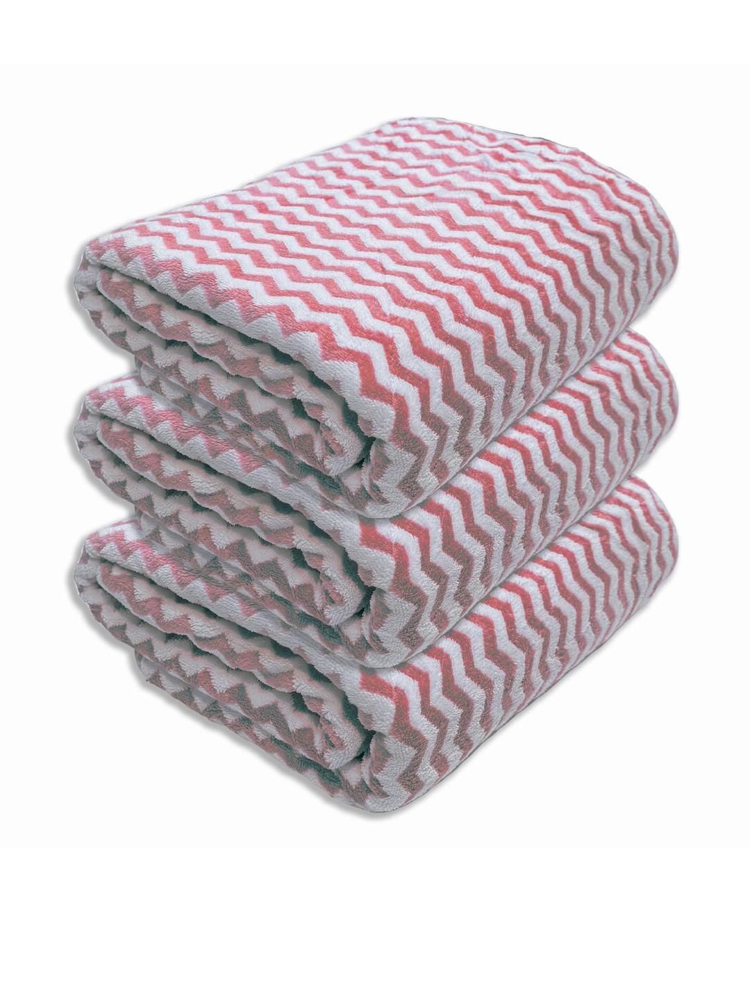 Black gold Pink 3 Piece Striped Terry Cotton 300 GSM Towel Set-picture-52