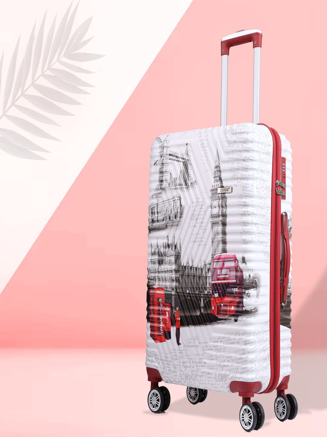 Kandel London Red Printed Hardcase Trolley Bag-image-1