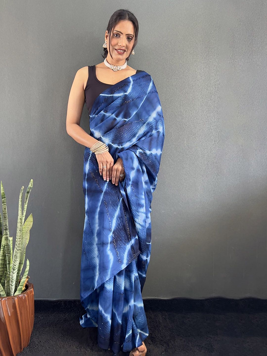 Mitera Tie and Dye Dyed Sequinned Pure Georgette Ready to Wear Saree-picture-28