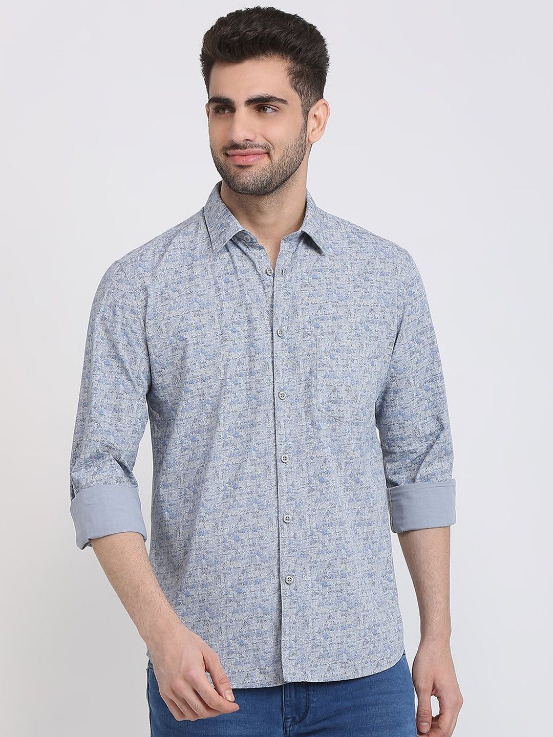 Parx Floral Printed Cutaway Collar Long Sleeves Slim Fit Pure Cotton Shirt-picture-32