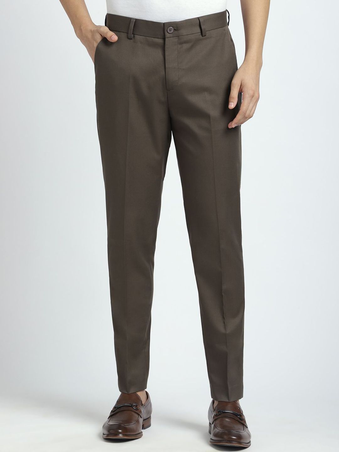 R&B Men Textured Mid-Rise Cotton Formal Trousers-picture-35