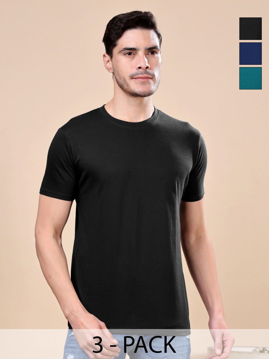 TQH Men Pack of 3 Dry Fit Solid Round Neck Slim Fit T-shirts-picture-5