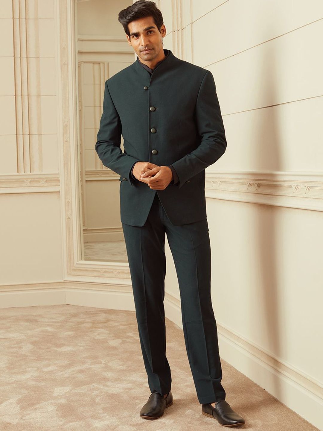 Tasva Plain Jodhpuri Bandhgala Blazer With Built Up Neck-picture-34