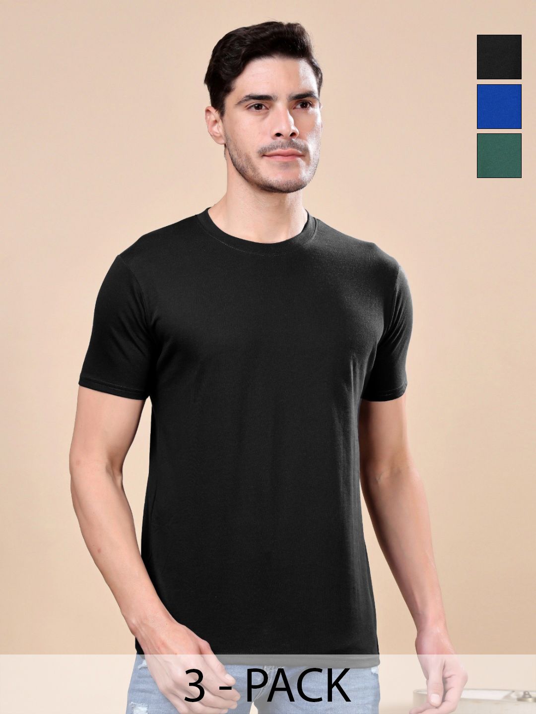 TQH Men Pack of 3 Dry Fit Solid Round Neck Slim Fit T-shirts-picture-1