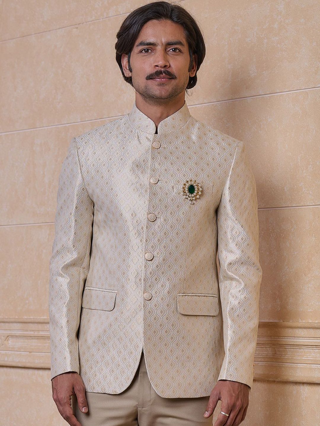 Tasva Printed Brocade Jodhpuri Bandhgala Blazer-picture-55