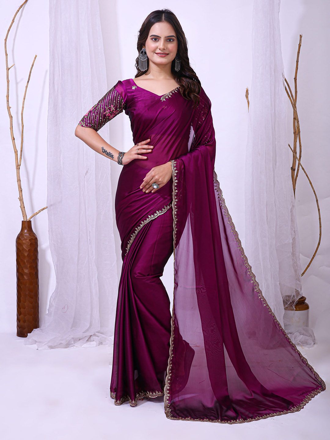 Mitera Embroidered Border Pure Georgette Saree-picture-25
