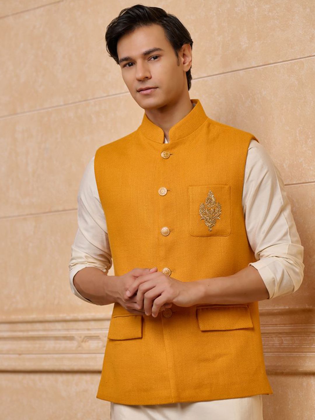 Tasva Embroidered Cotton Woven Nehru Jacket-picture-48