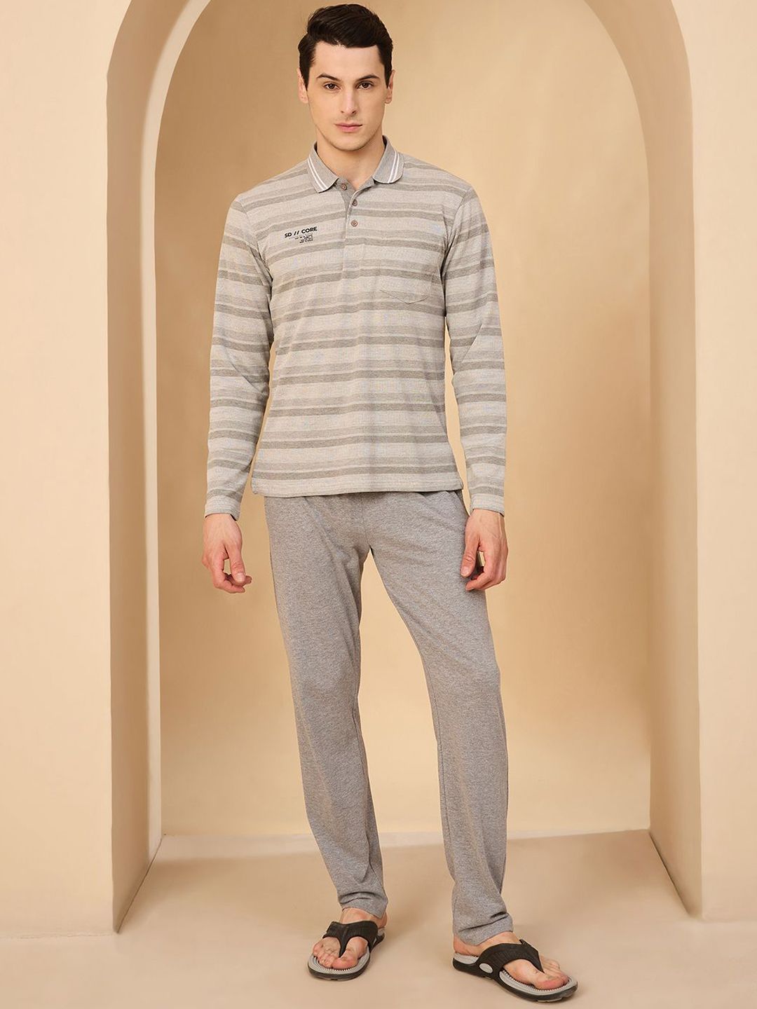 Sweet Dreams Men Striped Shirt Collar Night suit-picture-18