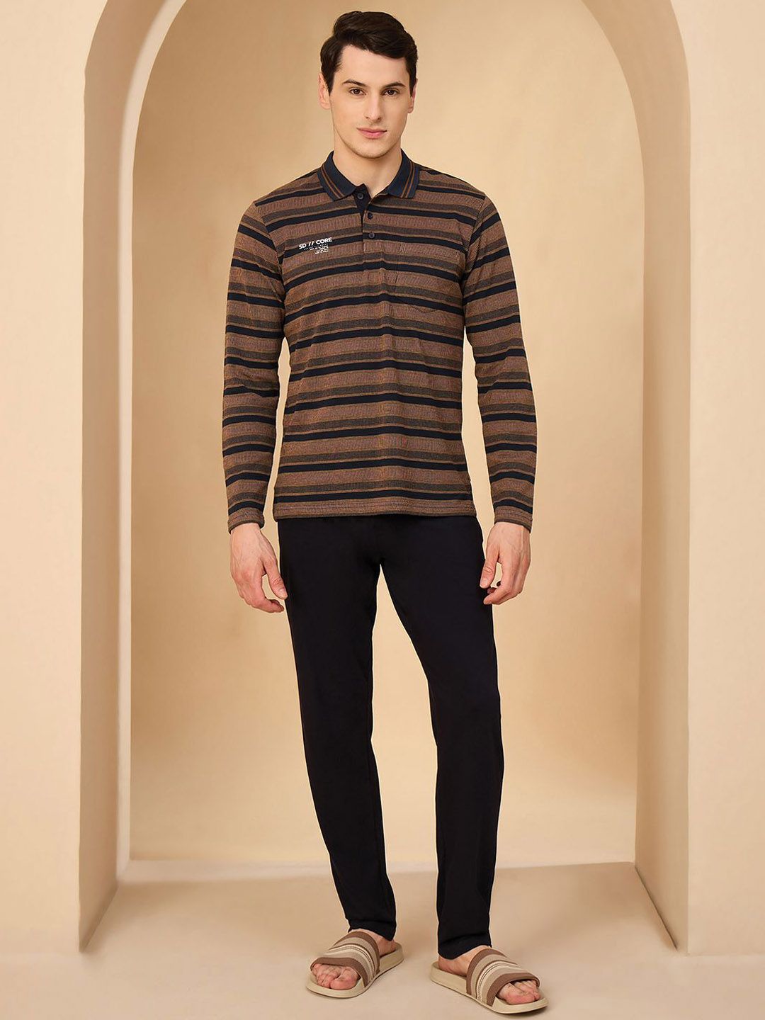 Sweet Dreams Men Striped Shirt Collar Night suit-picture-38