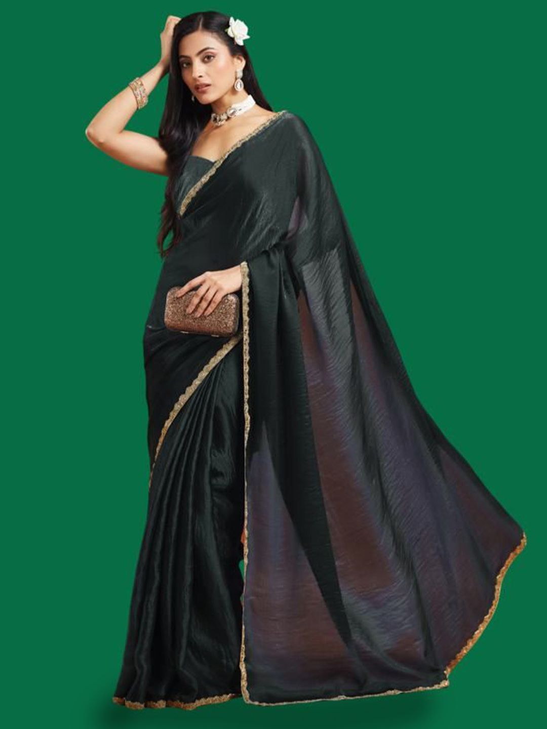 LOROFY Beads and Stones Embellished Border Chanderi Saree-picture-13