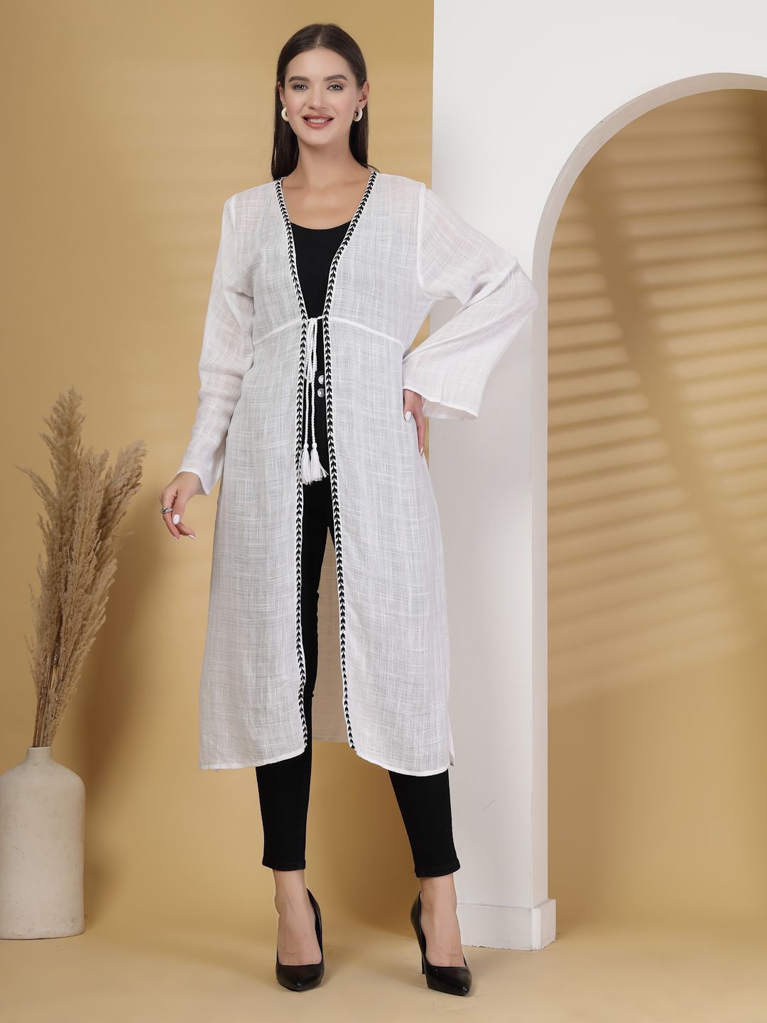 Rue Collection Women Embroidered Longline Ethnic Tie-Up Shrug-image-48