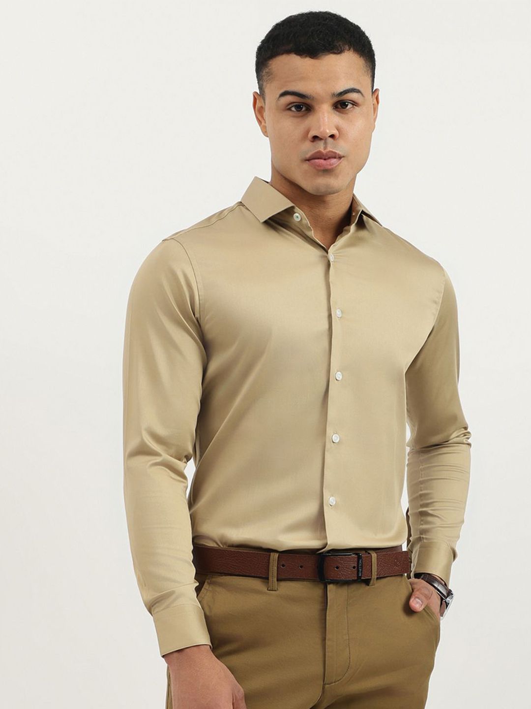 United Colors of Benetton Spread Collar Slim Fit Formal Satin Shirt-picture-42