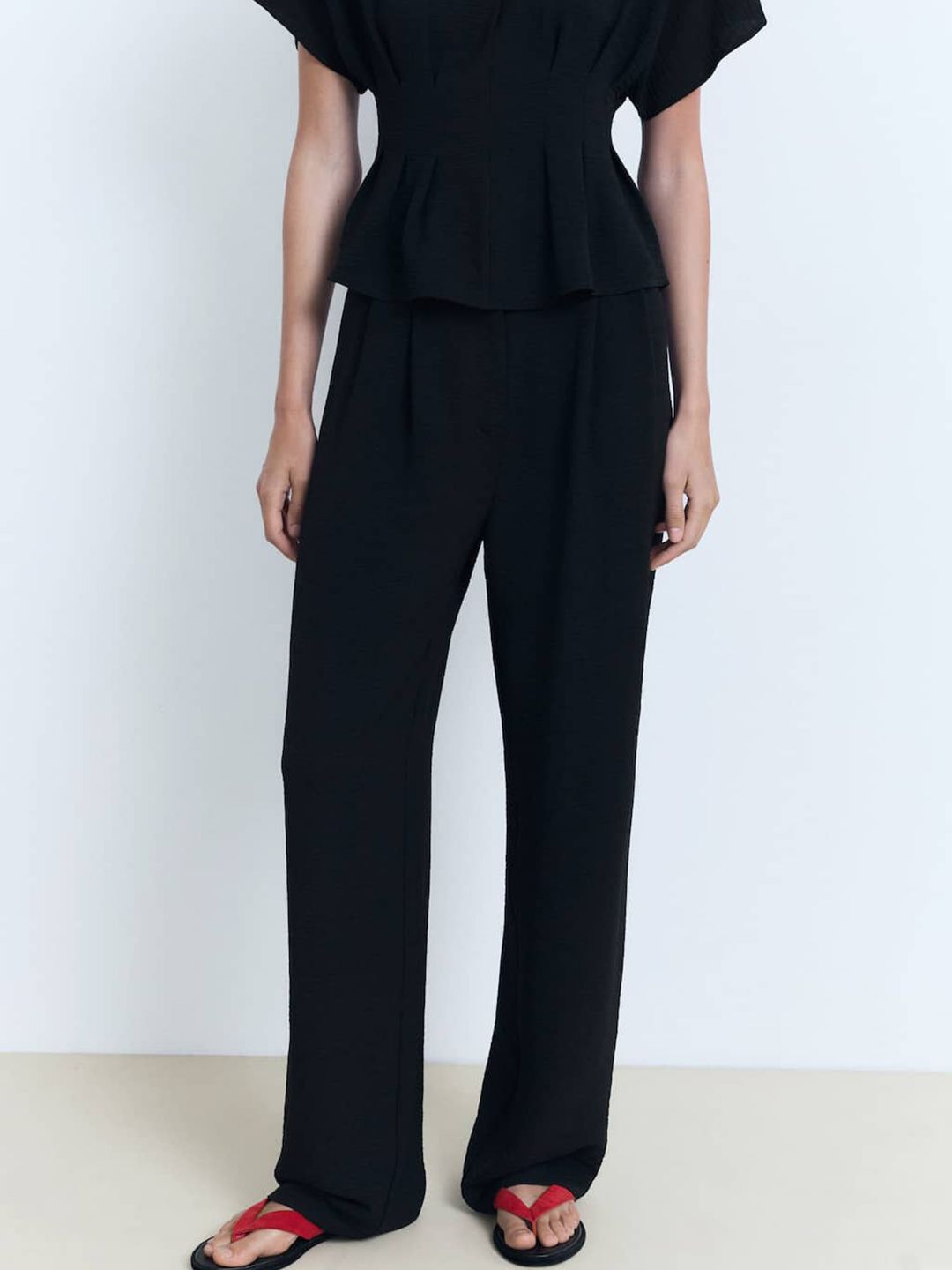 MANGO Women High-Rise Pleated Detail Straight Fit Trousers-picture-44