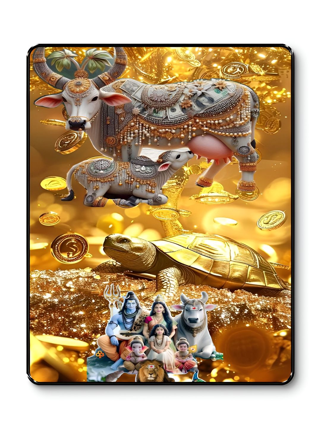 Myntra Elegant Homes Gold-Toned & Blue Kamdhenu Cow Tortoise Shiva Family Wall Art-image-29