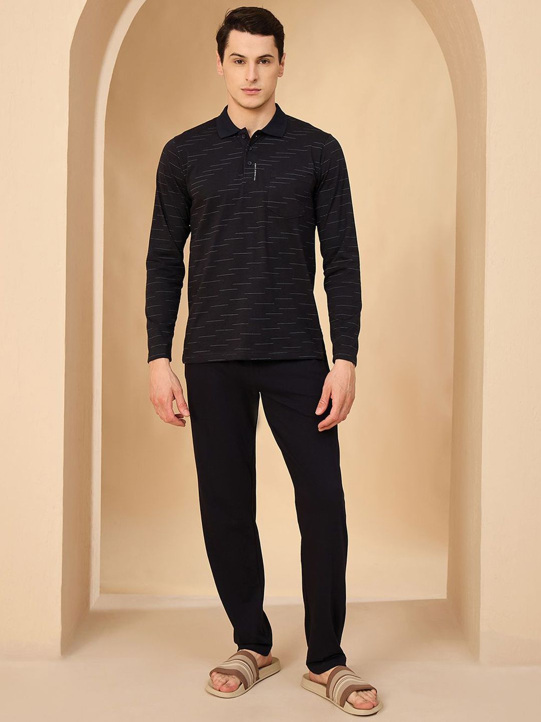Sweet Dreams Men Striped Shirt Collar Night suit-picture-20